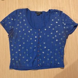 Vintage Betsey Johnson blue beaded flower top!
